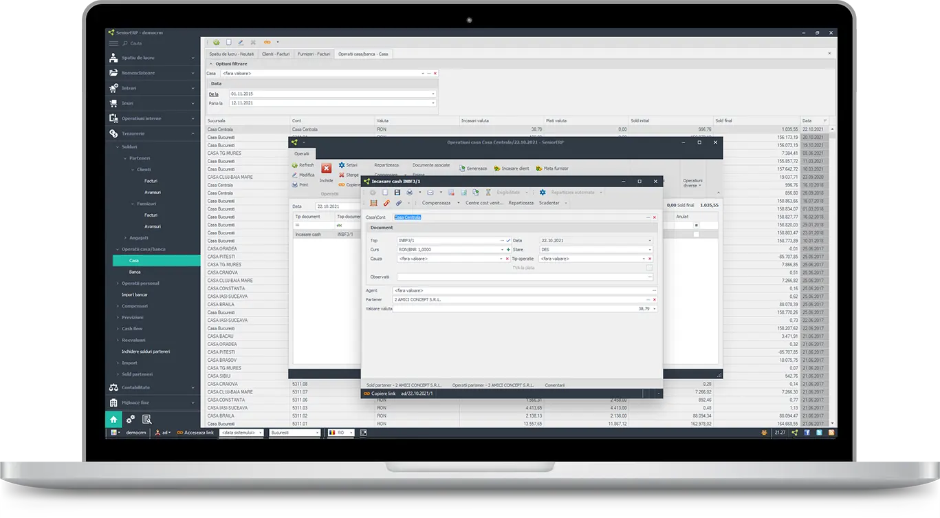 SeniorERP program trezorerie - operatiuni prin casa