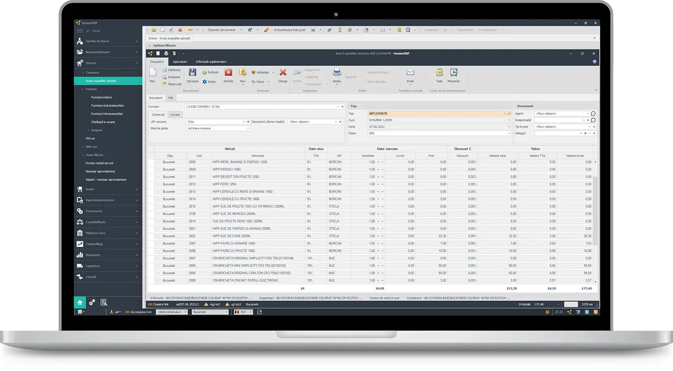 SeniorERP software aprovizionare productie